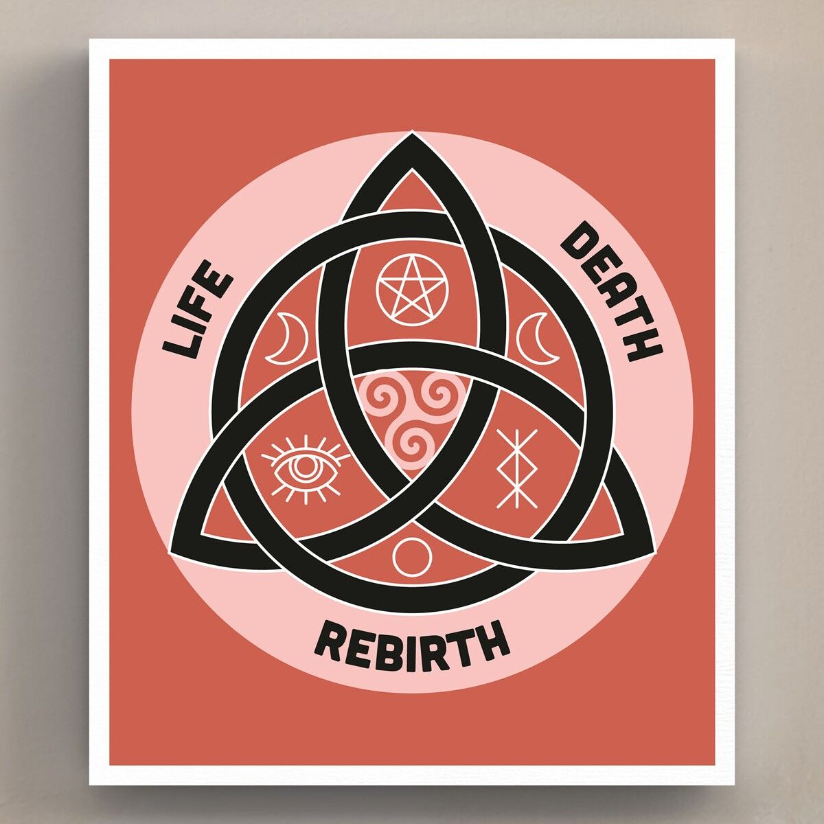 P8090 - Triquetra Terracotta su bianco Simbolo zodiacale Segno zodiacale Parete in legno a tema o Targa in piedi