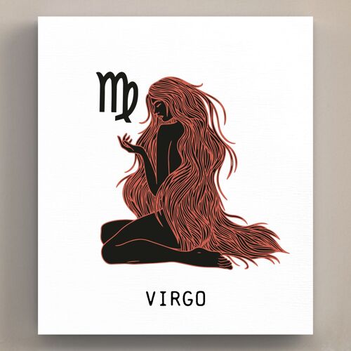 P8091 - Virgo Terracotta On White Zodiac Symbol Star Sign Themed Wooden Wall or Standing Plaque
