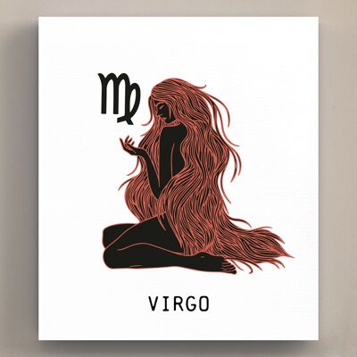 P8091 - Virgo Terracotta su bianco Simbolo zodiacale Segno zodiacale Parete in legno a tema o targa in piedi