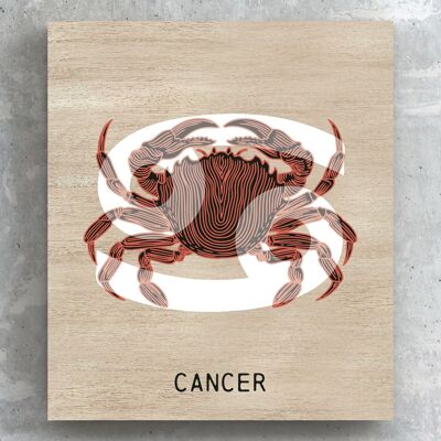 P8096 - Cancer Terracotta On Brown Zodiac Symbol Star Sign Themed Wooden Wall or Standing Plaque
