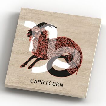 P8097 - Terre cuite du Capricorne sur le signe du zodiaque marron Symbole du zodiaque Plaque murale ou debout en bois sur le thème 4
