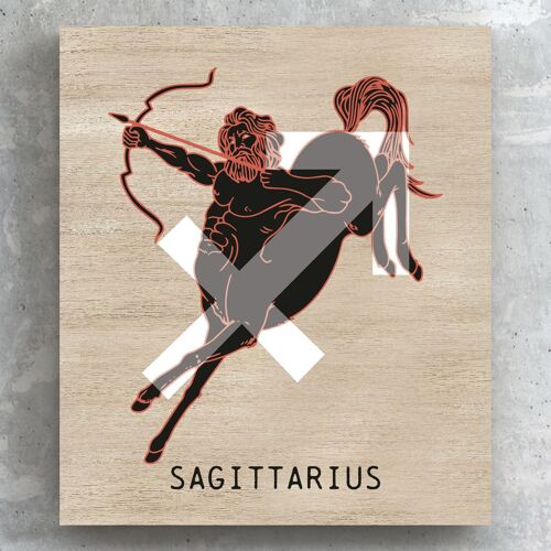 P8102 - Sagittarius Terracotta On Brown Zodiac Symbol Star Sign Themed Wooden Wall or Standing Plaque