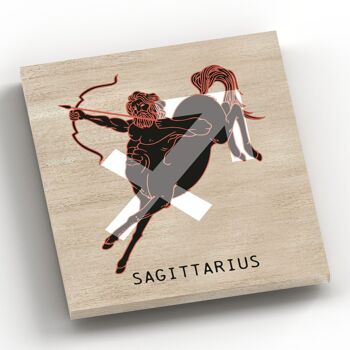 P8102 - Sagittaire en terre cuite sur le signe du zodiaque marron signe étoile mur en bois sur le thème ou plaque debout 2