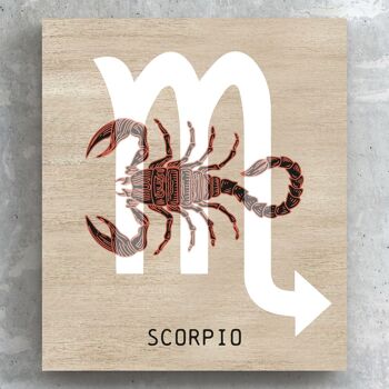 P8103 - Scorpion en terre cuite sur le signe du zodiaque marron symbole du zodiaque sur le thème mur en bois ou plaque debout 1