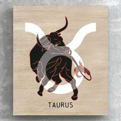 P8104 - Taurus Terracotta On Brown Zodiac Symbol Star Sign Themed Wooden Wall or Standing Plaque