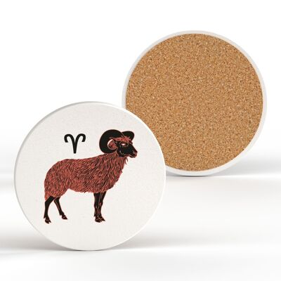 P8112 - Aries Zodiac Symbol Star Sign Spiritual Themed Gift Idea Ceramic Coaster