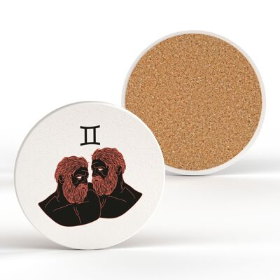 P8115 - Gemini Zodiac Symbol Star Sign Spiritual Themed Gift Idea Ceramic Coaster