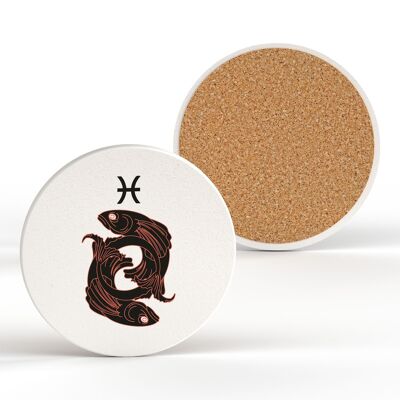 P8118 - Pisces Zodiac Symbol Star Sign Spiritual Themed Gift Idea Ceramic Coaster