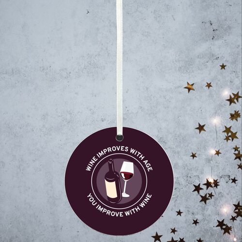 P8170 - Improve With Wine Humour Themed Funny Decorative Bauble Secret Santa Gift Idea