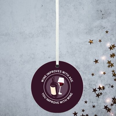 P8170 - Migliora con l'umorismo del vino a tema divertente pallina decorativa idea regalo segreta di Babbo Natale