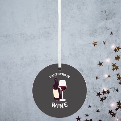 P8181 - Partners In Wine Humour Themed Funny Decorative Bauble Secret Santa Gift Idea