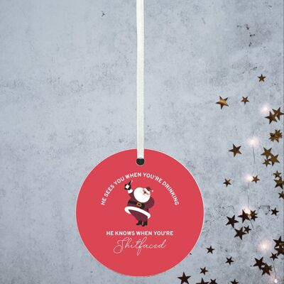 P8183 - Santa Sh*tfaced Humour Themed Funny Decorative Bauble Secret Santa Gift Idea