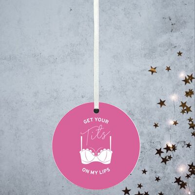 P8188 - T * ts On Lips Umorismo a tema Divertente pallina decorativa Idea regalo segreta di Babbo Natale