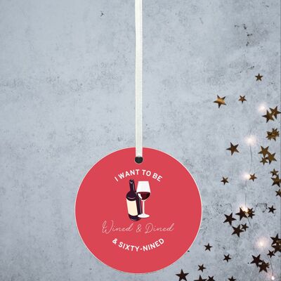 P8190 - Adorno decorativo divertido con temática de humor de vino y cena Idea de regalo de Papá Noel secreto