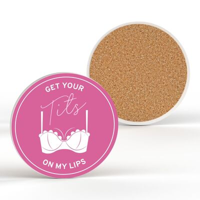 P8197 - T*ts On Lips Humour Themed Funny Decorative Coaster Secret Santa Gift Idea