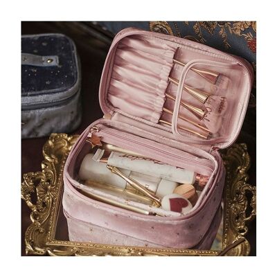 Beauty case in velluto | rosa | blu | borsa per il trucco | con cerniera | 24,5x16,5x10 cm