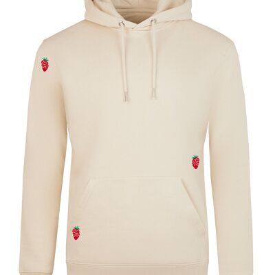 Felpa con cappuccio ricamata fragola Ecru Donna