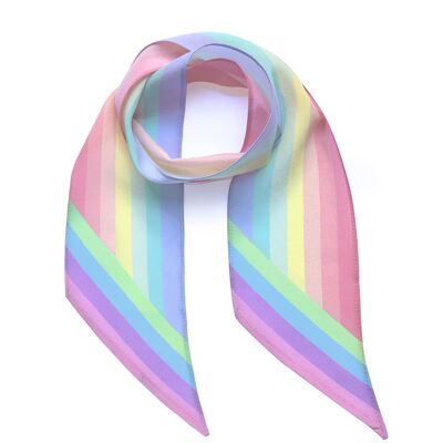 Henley Silk Stripe Neck Scarf Rainbow Pastel