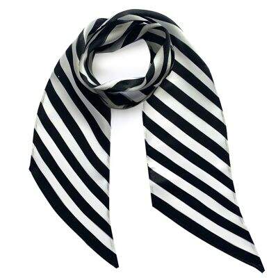 Stripy Silk Neck Scarf Black & White