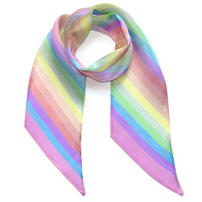 Stripy Silk Neck Scarf Rainbow Pastel