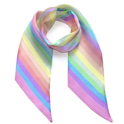 Stripy Silk Neck Scarf Rainbow Pastel