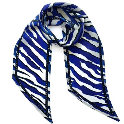 Bufanda de cuello de seda con tigre salvaje azul eléctrico
