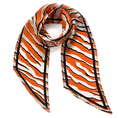 Sciarpa da collo in seta con tigre selvaggia Arancione