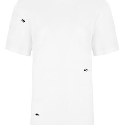 T-Shirt Brodé Fourmis Blanc Homme