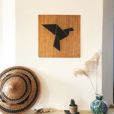 Origami bird wooden painting - flight