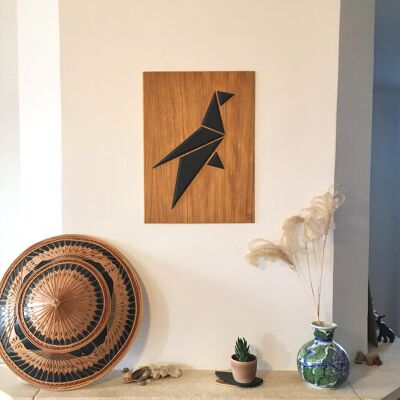 Pintura de madera Pájaro de Origami - Pose