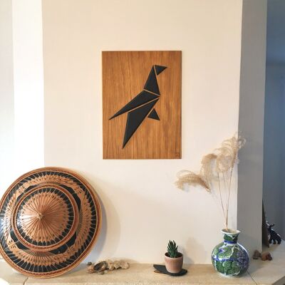 Tableau en bois Oiseau Origami - Pose