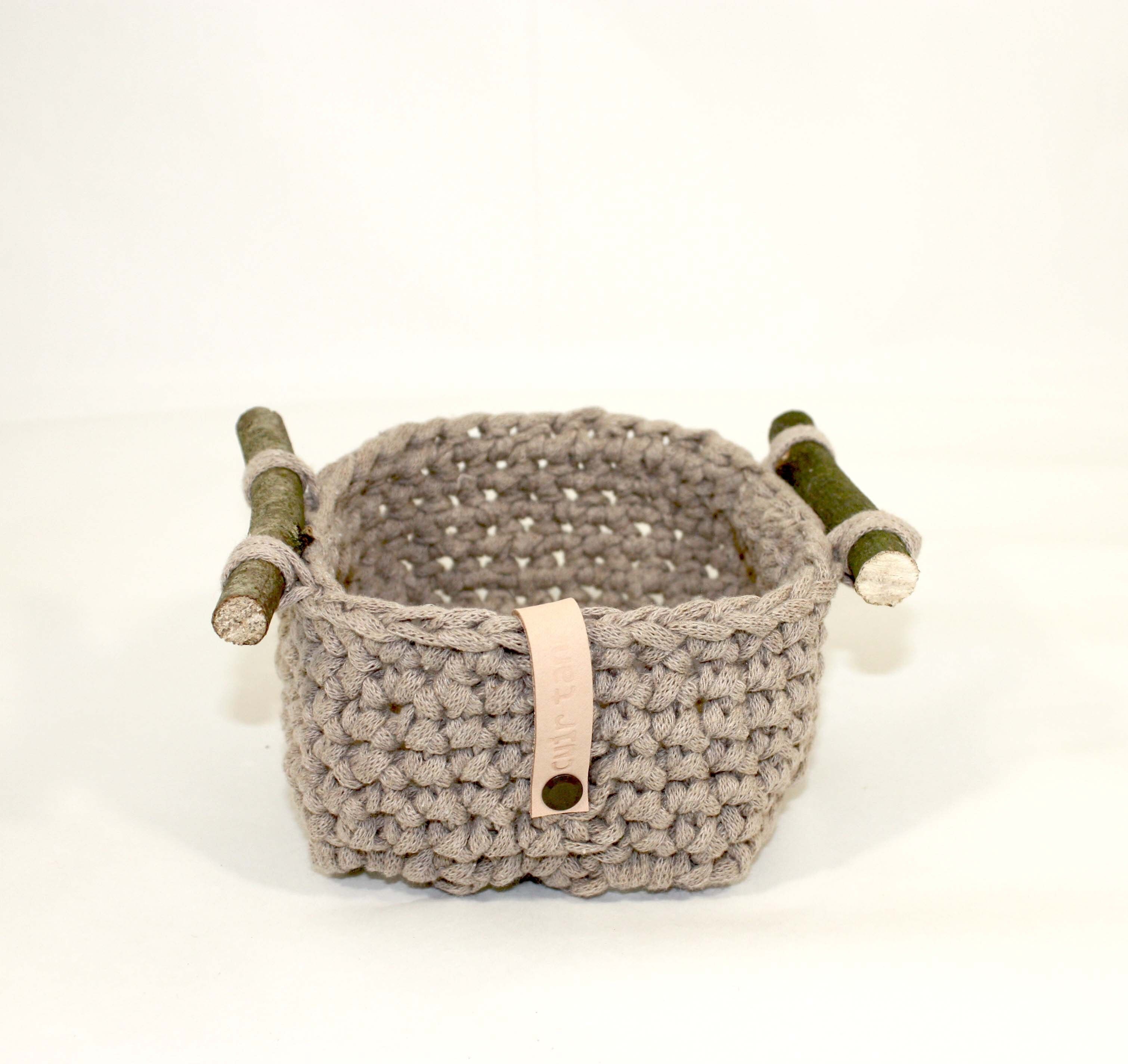 Small beige recycled cotton/PES basket