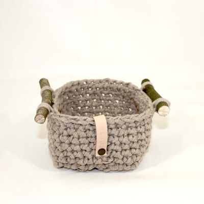 Small beige recycled cotton/PES basket