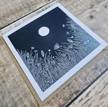 Nuit tranquille - Carte de vœux vierge avec une pleine lune et des fleurs sauvages 6