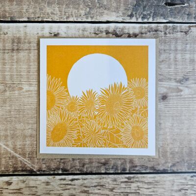 Sonnenblumenfeld - leere Grußkarte mit goldgelbem Design