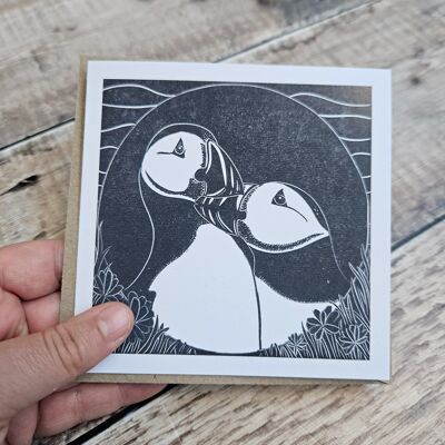 Puffins and Thrift - Blank greeting card with two puffins