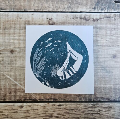 Wonder - Blank greeting card with a woman swimming underwater