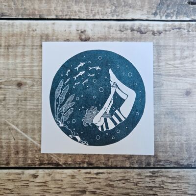 Wonder - Blank greeting card with a woman swimming underwater