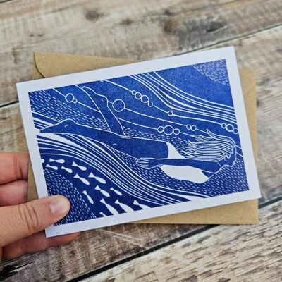 With the Flow - Blank greeting card of woman swimming underwater outdoors