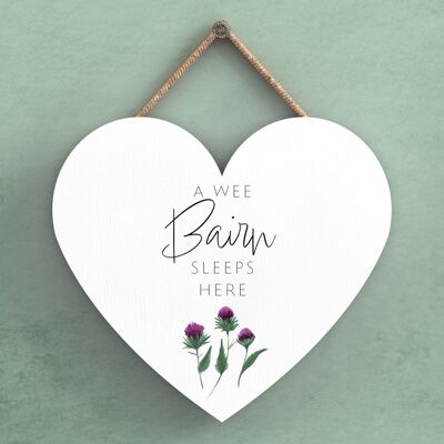 P8274 - A Wee Bairn Thistle Flower Of Scotland Small Heart Shaped Home Decoration Plaque