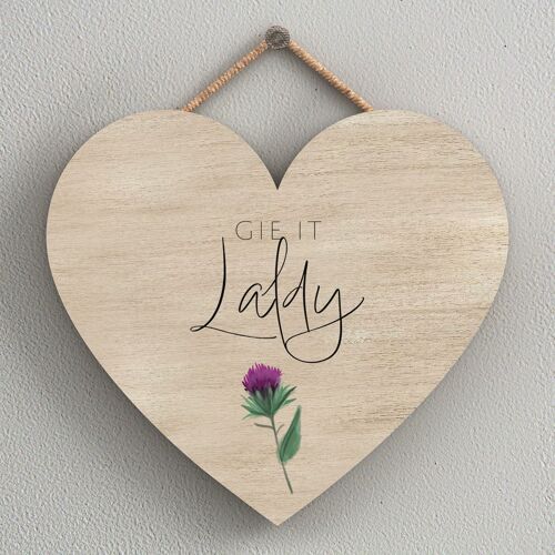 P8277 - Gie It Laldy Thistle Flower Of Scotland Large Heart Shaped Home Decoration Plaque