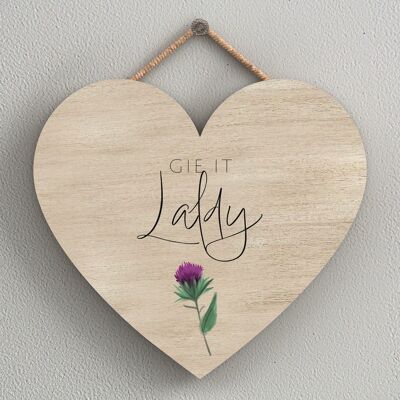P8277 - Gie It Laldy Thistle Flower of Scotland Grande plaque de décoration pour la maison en forme de cœur
