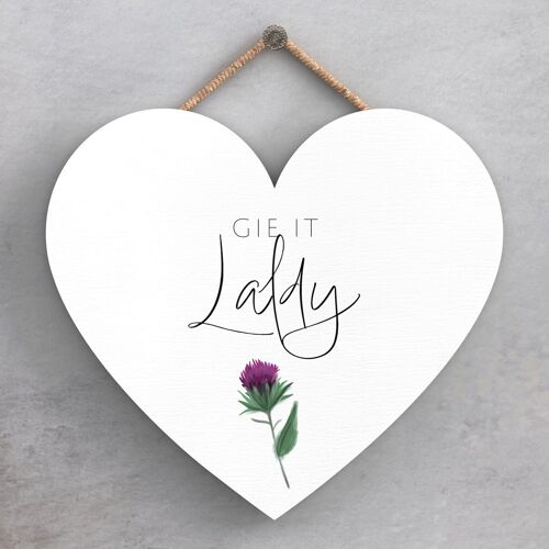 P8279 - Gie It Laldy Thistle Flower Of Scotland Large Heart Shaped Home Decoration Plaque