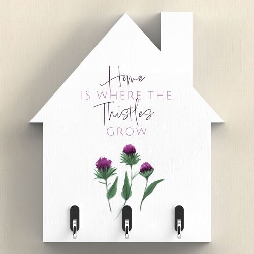 P8281 - Home Where Thistles Grow Flower Of Scotland House Shaped Key Rack Plaque