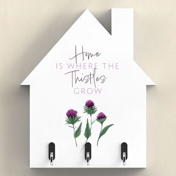 P8281 - Home Where Thistles Grow Flower of Scotland Plaque porte-clés en forme de maison 1