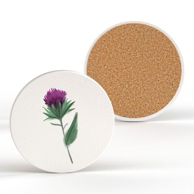 P8300 - Thistle Illustration Flower Of Scotland Ceramic Round Coaster