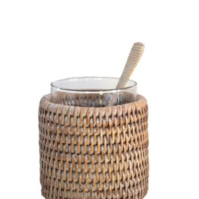 Tazza Pyay tumbler in rattan intrecciato bianco ceruse