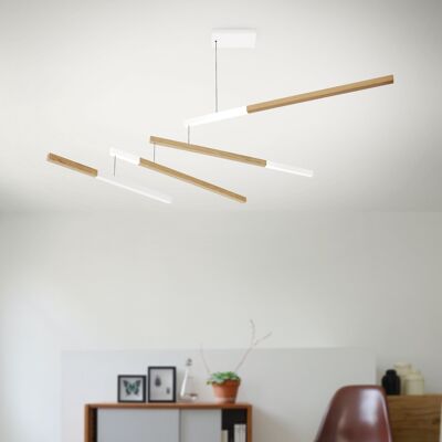 Suspension Mobile en Chêne - Luminaire LED Dimmable - Lustre -  TASSO Nez blanc Dimmable