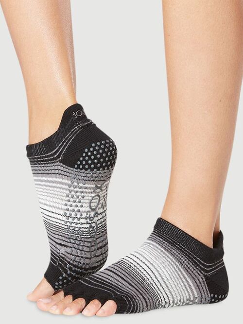 ToeSox Ankle Half Toe Yoga/Pilates Toe Socks with Grips, Black, XL