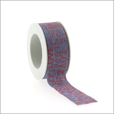 Satin ribbon - Love - blue-red - 238mm x 15 meters